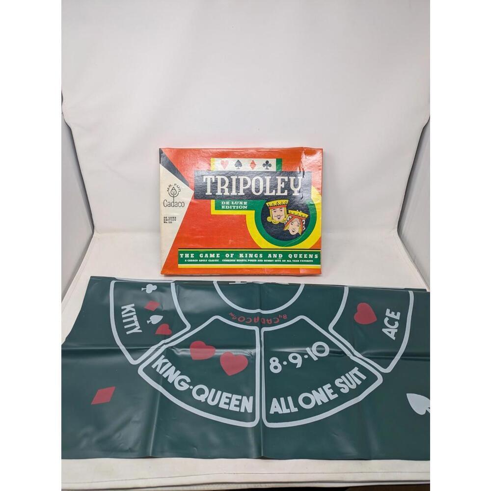 Vintage 1965 Cadaco Tripoley Deluxe Edition Hearts Poker Rummy Table Mat